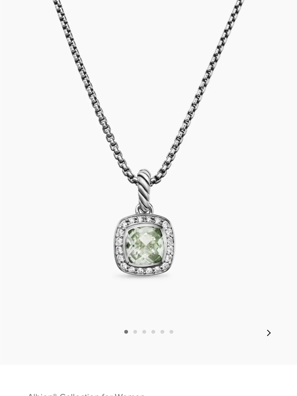 David Yurman Silver Necklace with Light Green Amethyst and Diamond Halo